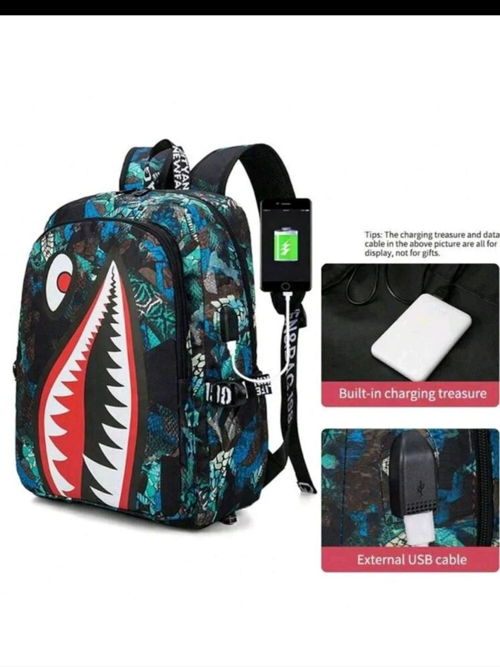 Men's Shark-Graphic Blue Camo Backpack - Unbranded